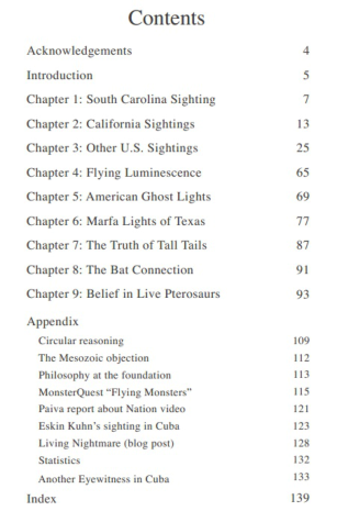 Contents page of this cryptozoology book